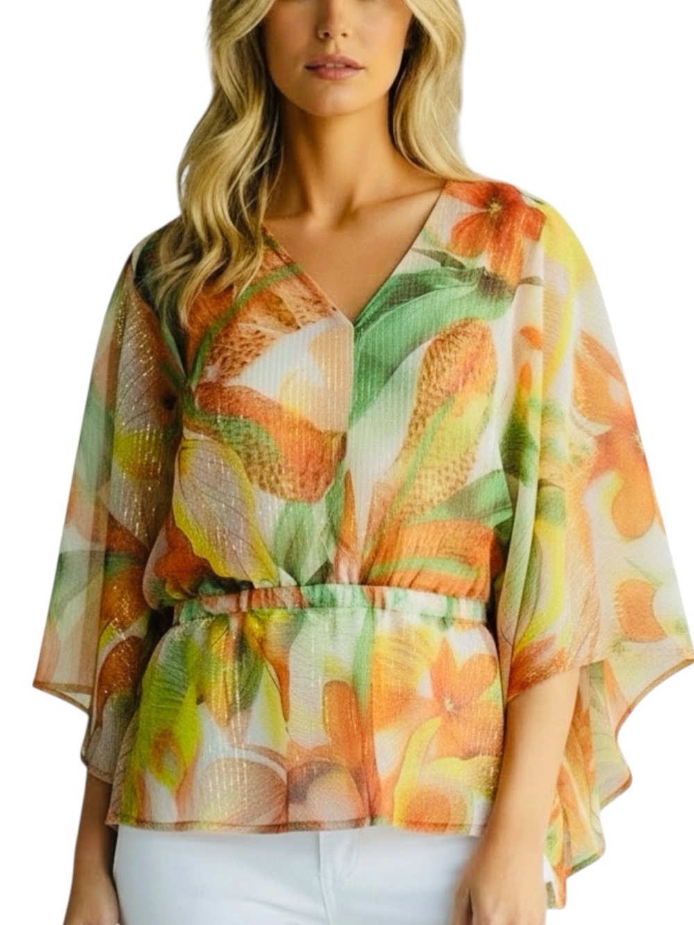 NWT WHITE HOUSE BLACK MARKET Tropical Floral Shimmer Lined Blouse Size Small